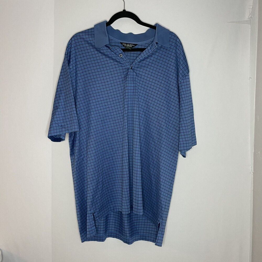 Brooks Brothers Shirt Mens XL Blue Short Sleeve Polo Check Performance‎ Knit